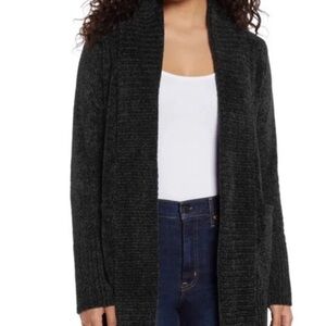 Orvis Womens Black Cardigan Sweater Chenille Shawl Pockets Soft Cozycore | Large